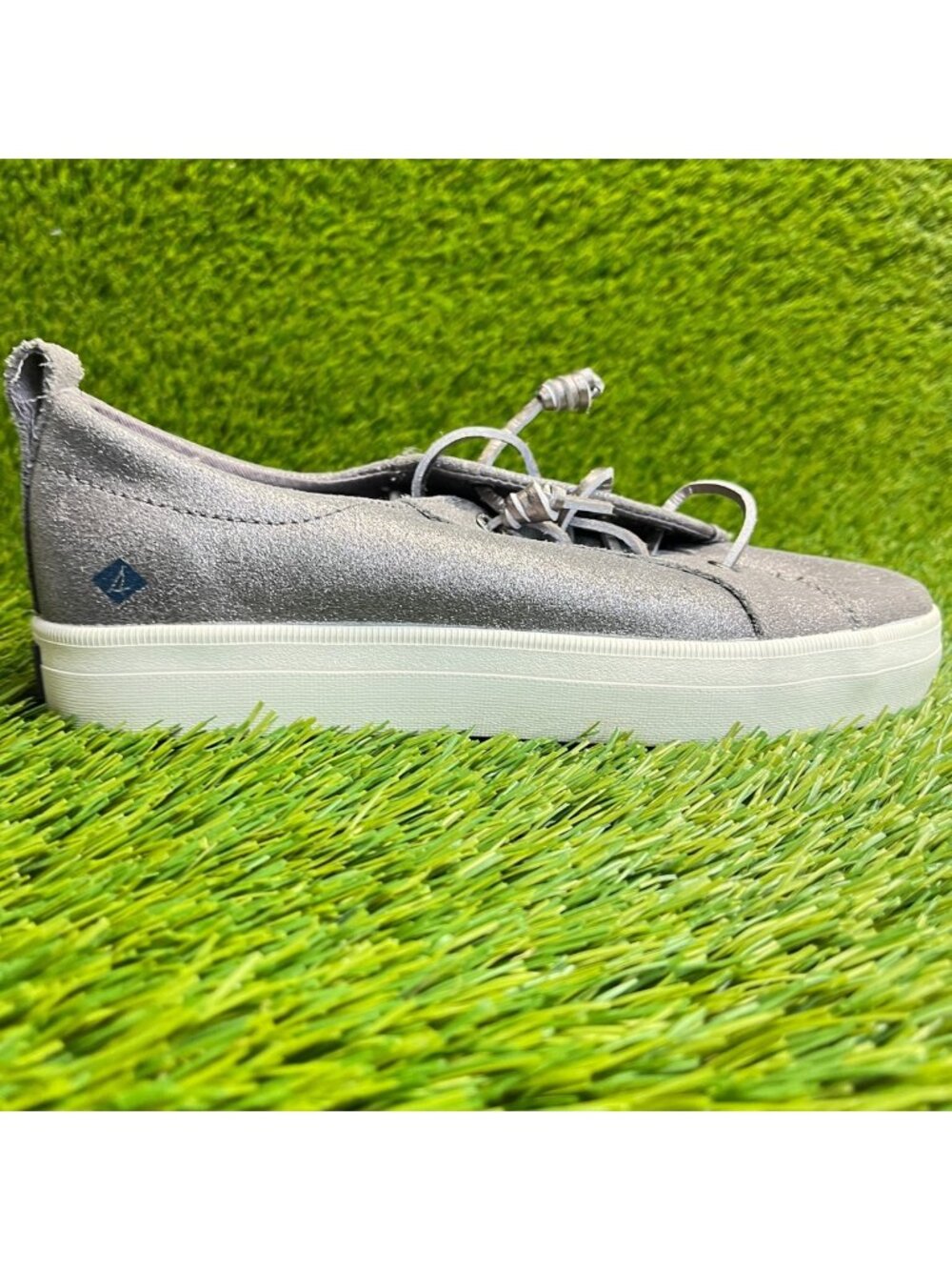 Sperry Crest Vibe Boys Size 4Y Gray White Athletic Slip On Shoes Sneakers